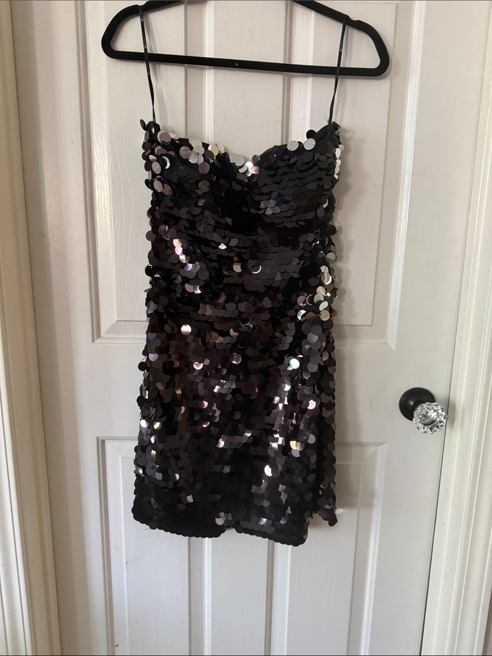 Forever 21 Black Sequin Strapless Mini Dress Size Small